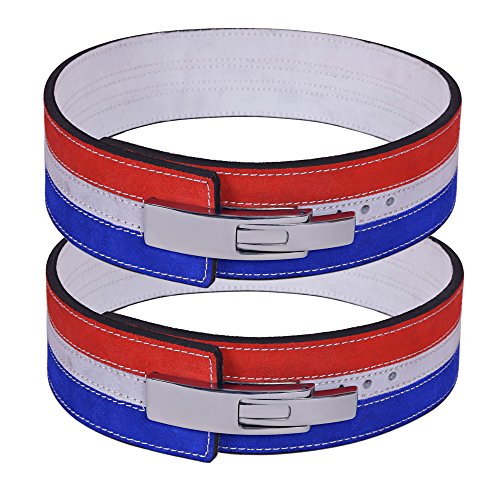 4Fit 10MM Weight Power Lifting Leather Lever Pro Belt Gym Training RWB (S)