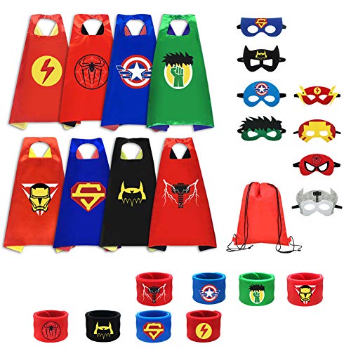 Cartoon Capes, Joyday Dress up Costumes, Superhero Costume Capes & Slap Bracelets & Masks, Birthday Dress-up Party, 8 Pack