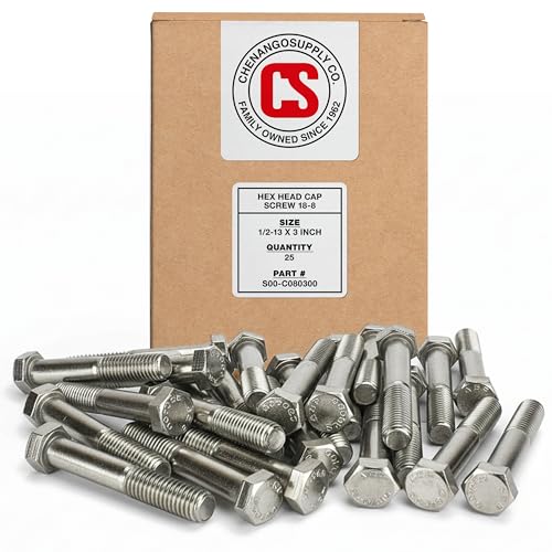 Tornillos inoxidables 1/2-13 con cabeza hexagonal que resisten la corrosión exterior, 25 uds