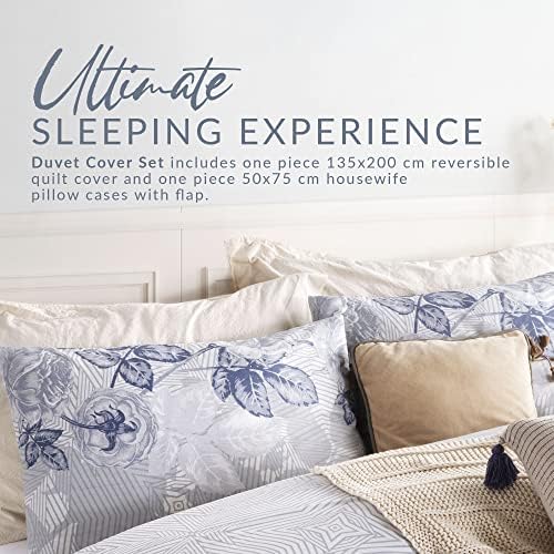 Homy Textiles - 3pc Double Bed Cover Set (1 Duvet Cover and 2 Pillowcases), Printed Cotton Duvet Cover Set, Beautiful Alternative to Egyptian Cotton Duvet Covers, Annie Blue, 200 x 200 cm
