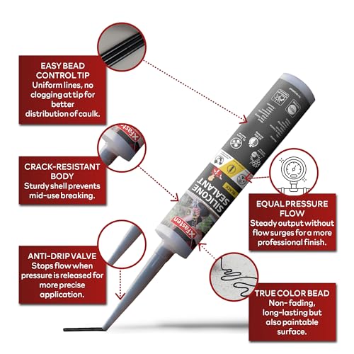 Image of XFasten Black Silicone Caulk 10.1oz (16-Pack 161.6oz Total) Odorless 100% Silicone Black Caulking Waterproof for RV Sealant and Caulking RTV, Marine Aquarium and High Temp Silicone Outdoor Indoor Use