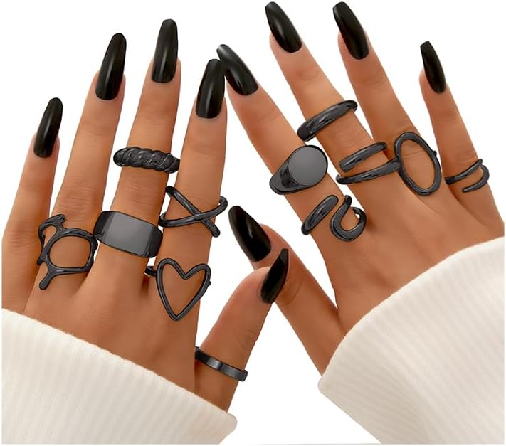 FAXHION12PCS Gold Stackable Rings Set for Women, 18K Gold Plated Open Stacking Knuckle Ring, Adjustable Chunky Signet Band Statement Ring for Gift