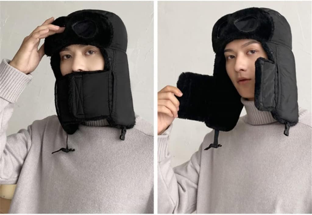 Winter Russian Hat with Ear Flap Warm Men Wind-Proof Glasses Trapper Cap Earflap