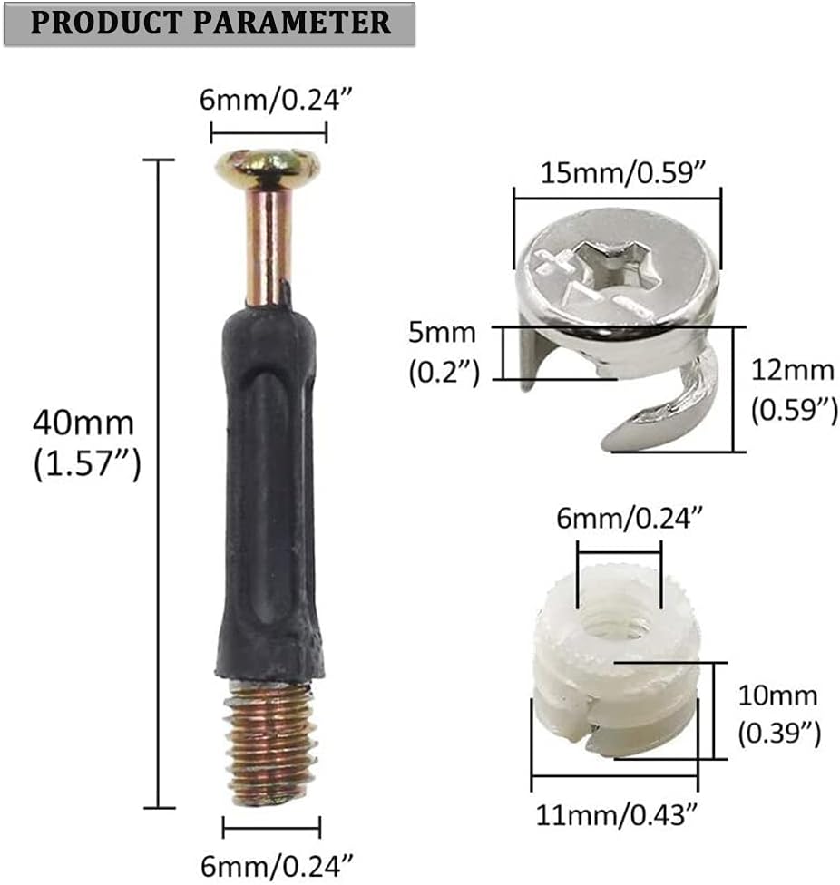 3-in-1 Furniture Connecting Kit Cam Lock Nuts and Cam Screws Furniture Connecting 15mm OD Cam Fitting with Dowel M6x40mm Rod Positioning Screws 30 Sets - Image 3