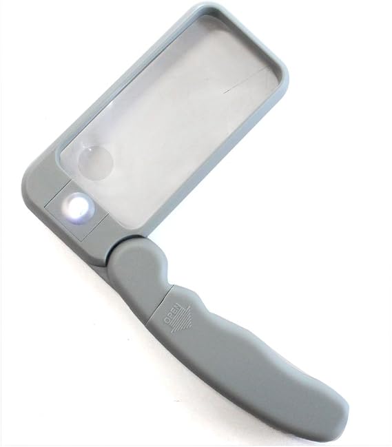 2X / 4X Folding LED Illuminated Magnifier | Ergonomic & Compact | 3-7/8 x 1-7/8 Square Lens | Perfect for Reading & Detail Work