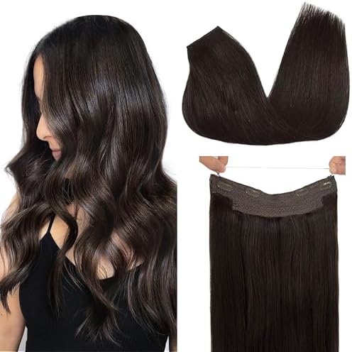 GOO GOO Wire Hair Extensions Human Hair, 2 Dark Brown Natural 16inch 95g, Invisible Wire Hair Extensions with Transparent, Seamless Fish Line Hairpiece