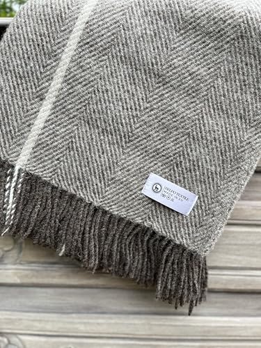 Victoria Manta de lã (tamanho XL, 140 x 240 cm), design de riscas, castanho e bege