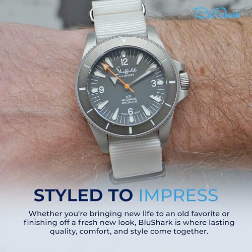 Image of BluShark - Original Collection Military-Style Waterproof Watch Strap, Fits All Timepiece Brands, Durable Nylon Wristwatch Accessories with Stainless Steel Buckle - 18mm, 20mm, 22mm & 24mm Watch Bands