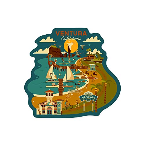 Die Cut Sticker Ventura, California, Geometric, Contour Vinyl Sticker 3 To 6 Inches, (Waterproof Decal For Cars, Water Bottles, Laptops, Coolers), Large #TOP7