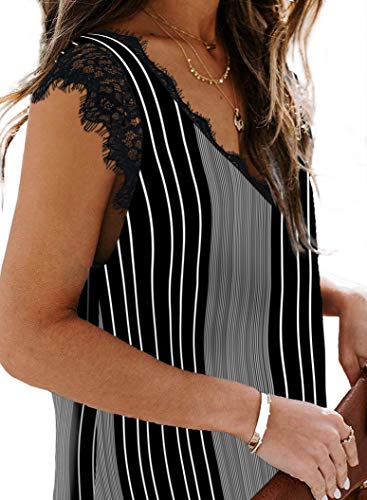 Lace Tank Tops For Women Black V Neck Sexy Lace Tanks Maternity Black Stripexl X-Large #TOP2