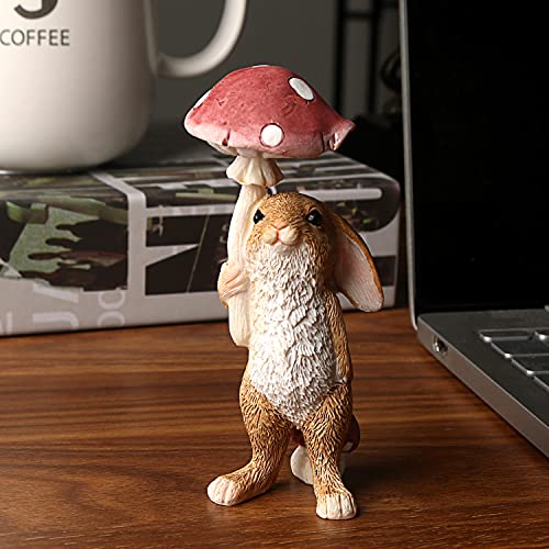 Tfro & Cile Fairy Garden Animal Statue Outdoor Miniature Umbrella Mushroom Rabbit Figurine - 4 Inch Height #TOP4