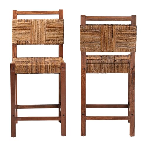 Bali & pari Chabela Seagrass Counter Stool Set of 2 - Solid Mango Wood Frame with Woven Seat and Backrest, Rustic Boho Style Dining or Kitchen Island Seating, Brown by bali & pari - Image 2