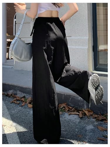 SweatyRocks Women's Bow Pants Drawstring High Waist Wide Leg Casual Loose Trousers2