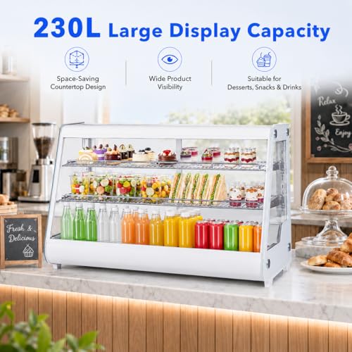 Image of 8.1 Cu.Ft Commercial Glass Door Refrigerator | Countertop Display Fridge with LED Lighting for Bakeries, Cafes, Convenience Stores | Energy Efficient, Adjustable Shelves, Auto-Closing Door
