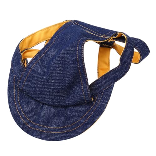 Navy Denim Puppy Baseball Cap with Ear Holes Adjustable Strap for Dogs