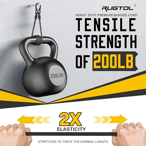 image for Rugtol Adjustable Bungee Cords with Hooks, 6 Pack Heavy Duty Outdoor C