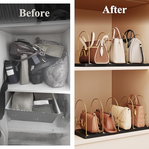 NiHome 2-Pack Purse & Handbag Organizer for Closet, Adjustable Handbag Dividers Storage Organizer, Dual-Side Spacing Wooden Purse Holder Rack for Large & Small Handbags, Space-Saving (Black) by NiHome - Image 6
