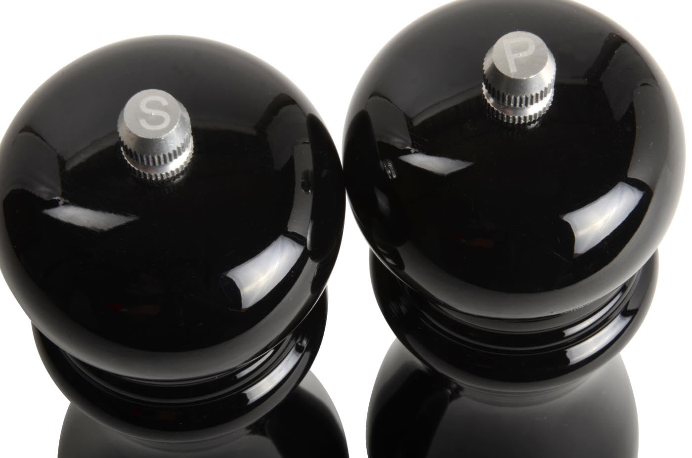 Juego de 2 saleros y pimenteros con mecanismo de cerámica de madera, molinillo de especias para cocina o mesa, regalo (negro)