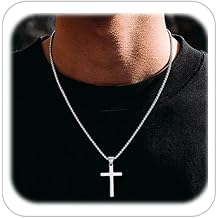 Cross Necklace for Men Silver Black Titanium Stainless Steel Crucifix Cross Pendant Silver Chain Christianity Jewellery 16 - 24 Inch Chain Cross Necklace Cross Chain for Men