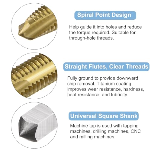 QUARKZMAN 4 Stück Maschine Gewindebohrer Spitze M6 x 1 Metrisch Spitzengewindeschneider HSS M2(6542) Universelle und Hochwertige Gewindebohrer Titanbeschichtete Oberfläche