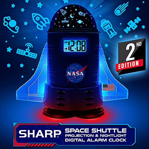 Sharp Nasa Space Shuttle Night Light Alarm Clock – Wings And Booster Lights Up – Space Design Nightlight Fun With 4 Color Options And 2 Space Themes For Bedroom, Great Gift! #TOP1