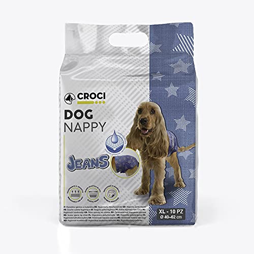 Croci Dog Nappy Jeans - Couches pour Chiens, Culottes pour Chiennes Règles et Pipi, Anti-Odesur, Jetables, Paquet des 10 Pièces, Taille XL, 40-62 cm