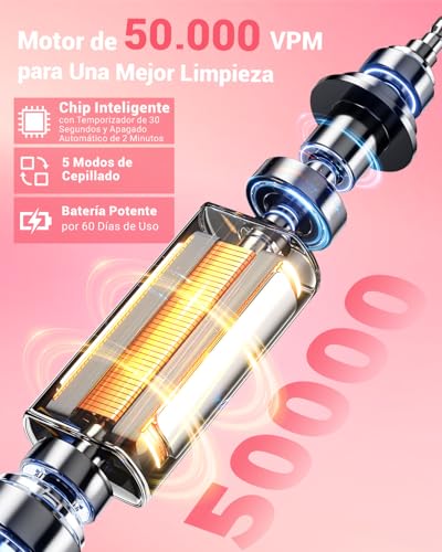 Miniatura 8 de Cepillo De Dientes Eléctrico De Rotación Adultos Con 8 Cabezales - Cepillo Electrico Con Estuche De Viaje, 5 Modos, Ipx7 Impermeable, Cepillo Dientes Electrico Viaje Recargable, Rosa