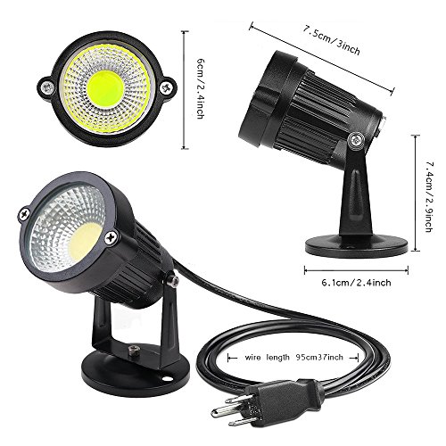 Onerbuy Bright Outdoor Led Landscape Lighting 5W Cob Decorative Garden Wall Yard Path Lawn Light Lamp With Round Base And Power Plug, Pack Of 2 (Round Base-Cool White) #TOP2