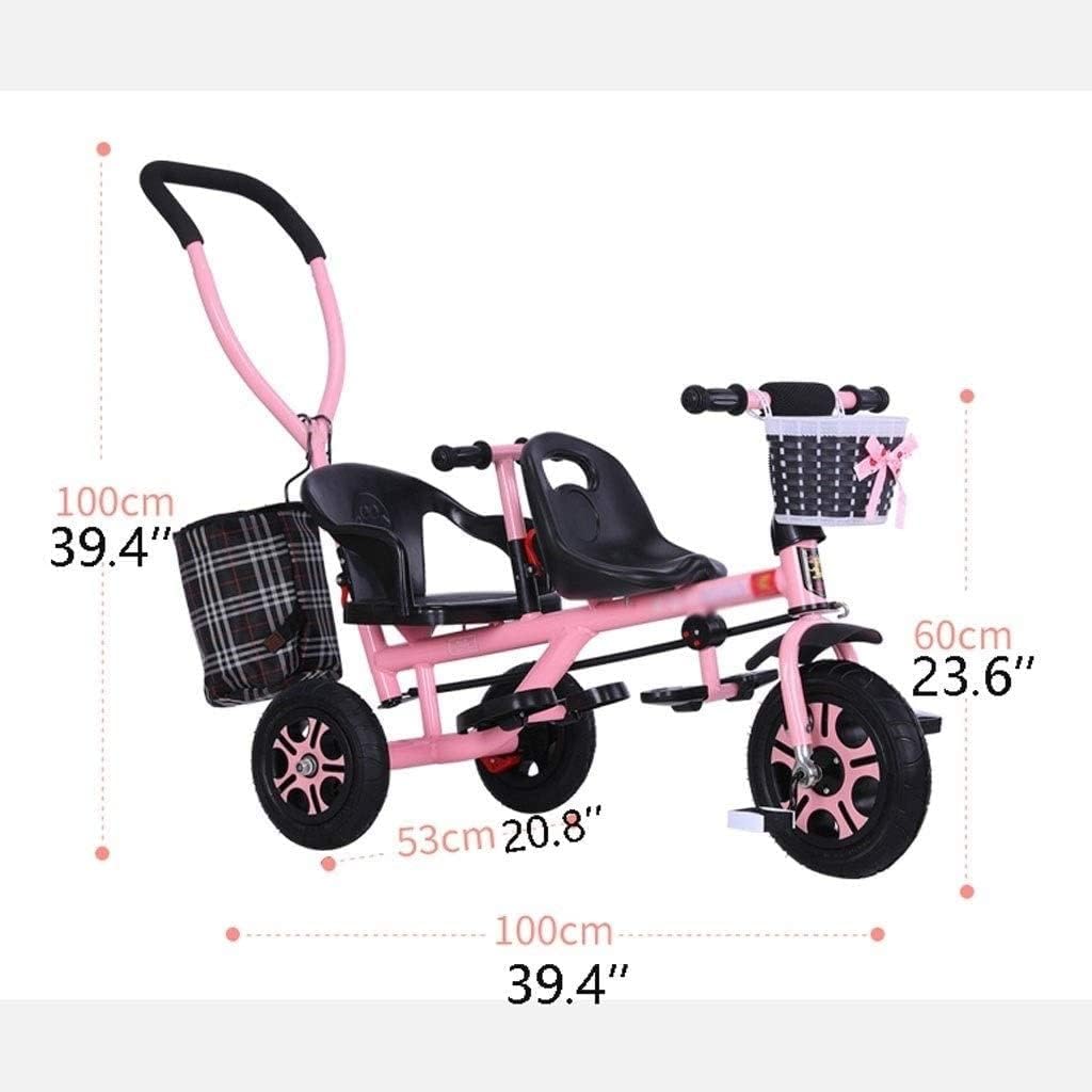 Rieort Poussettes Tandem de Luxe Tricycle Poussette Double en métal auvent étendu Panier de Rangement Landau Portable bébé Poussette