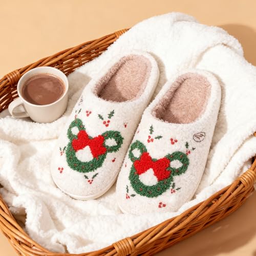 FANGARDEN Christmas Reindeer Slippers for Women Men, Fuzzy Memory Foam House Holiday Slippers, Winter Non-Slip Plush Fluffy Cute Slipper Indoor Outdoor Winter Bedroom Shoes Halloween Christmas Gift — view 3
