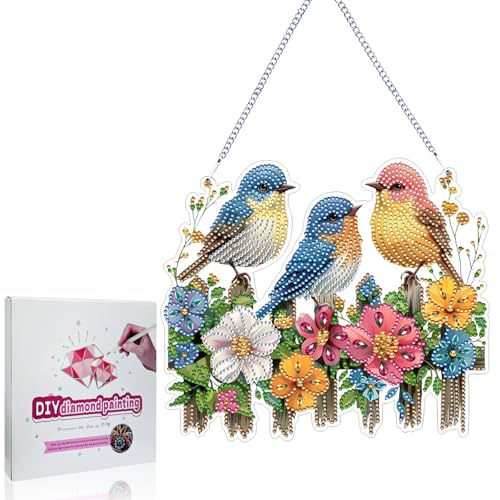 Koikify Bird and Floral Diamond Painting Hanging Ornament Kit 4.99 + Free Shipping w/ Prime or on 35+ + 50% Off Code 5IKP43BF - image 1