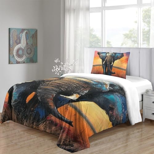 Housse de couette éléphant 3D en microfibre douce pour lit simple ado