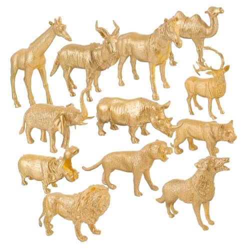 Figurines d'animaux en plastique TOYANDONA : lot de 12 jouets éducatifs couleur or pour table