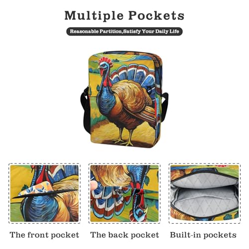 Crossbody Sling Bag for Women Men, Zipper Closure Messenger Bags Turkey Abstract Artist Print with Card Phone Passport Compartment 6.6×9.4×2.5 IN2