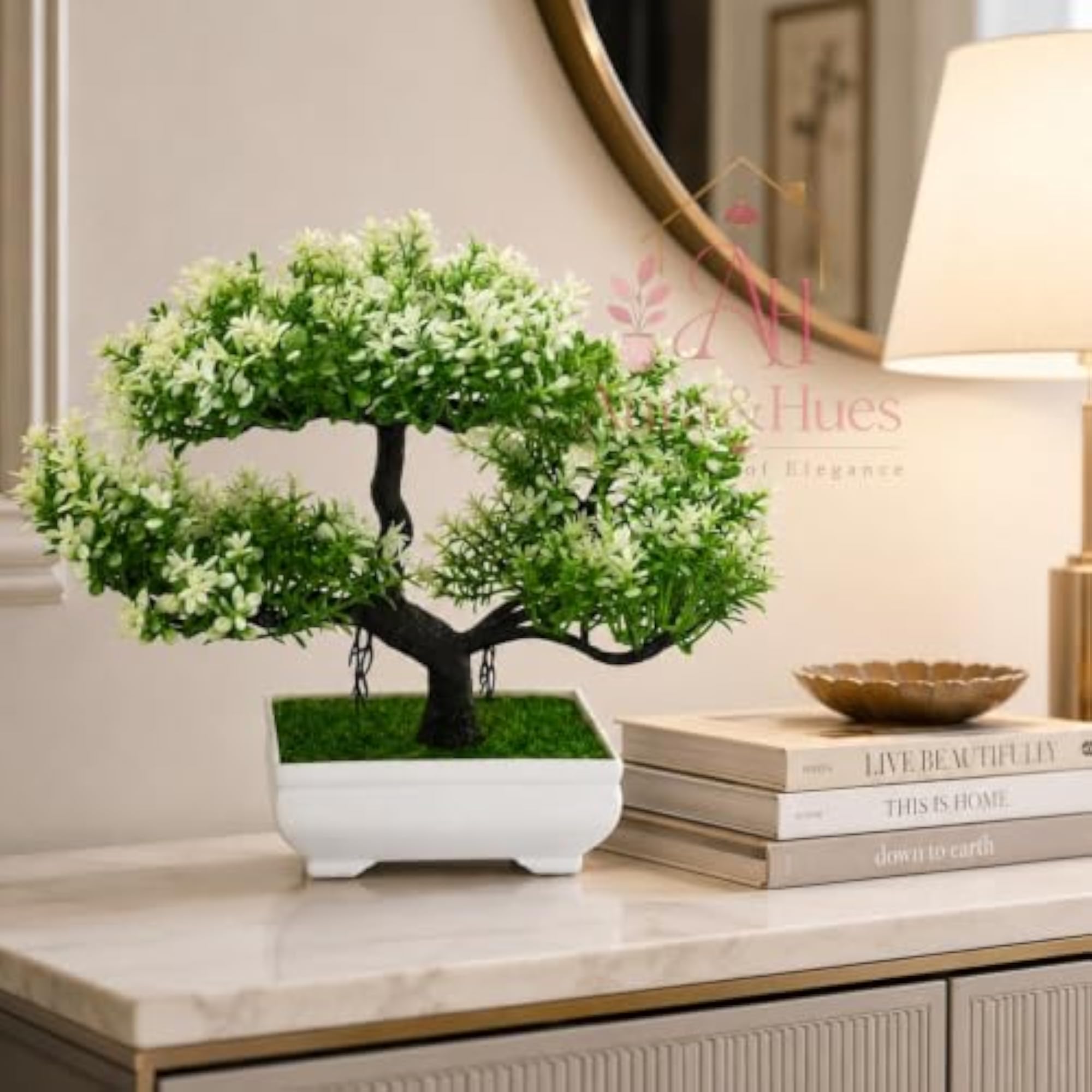 Aura & Hues Artificial White Bonsai Plant