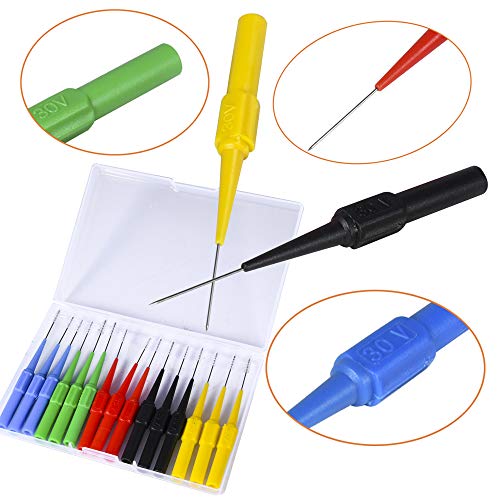 BingSnow Non-destructive Pin Test Probes Pin Insulation Piercing Needle, 15 Pack Probes Pin Set Use for Car Tester (Black, Red, Green, Yellow, Blue - 3/Each Colors)