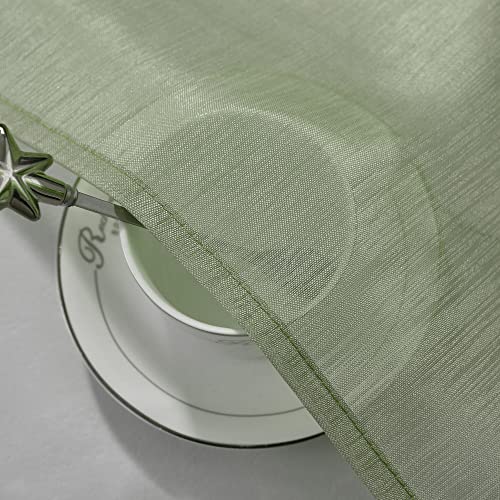 Sage Green Sheer Curtains 72 Inch Length Set 2 Panels For Apartment Faux Linen Sheer Drapes Solid Elegant Grommet Sage Textured Sheer Curtains For Office Bathroom Windows 52 X 72 Inches Long #TOP4