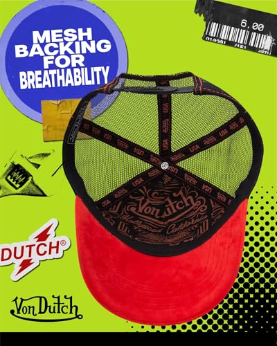 Image of Von Dutch Unisex Trucker Hat - Velvet Curved Bill Mesh Back Retro Classic Adjustable Snapback Baseball Cap for Men and Women