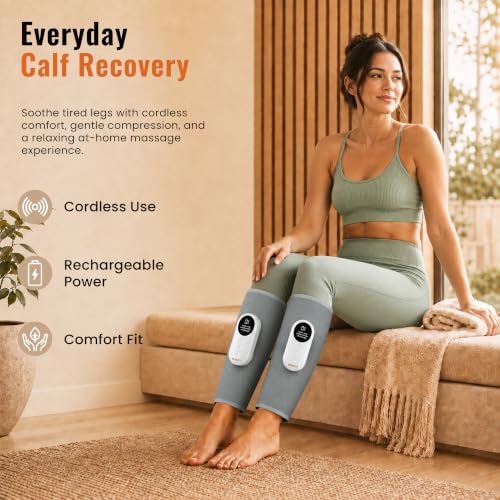 Image of enem Leg Massager for Pain Relief, Leg Massager, With 3 Massage Modes, 3 Intensity Levels & 3 Heating Modes, Calf Massager, With 1 Year Warranty, With Adjustable Leg Wraps for Muscle Relaxation, Pack of 2, Grey