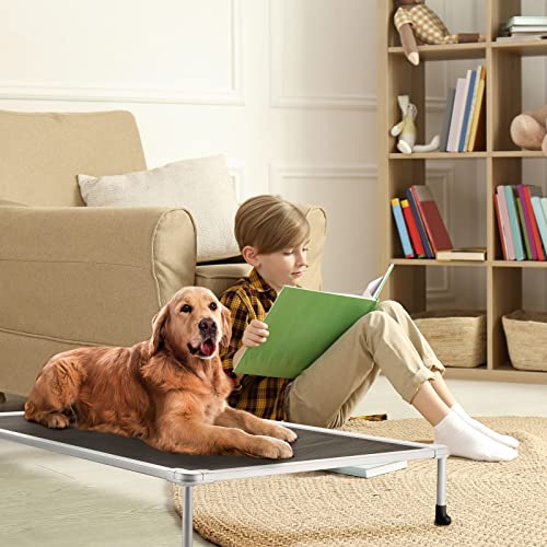 Veehoo Large Elevated Dog Bed – Chewproof Cooling Raised Dog Cots Beds, Outdoor Metal Frame Pet Training Platform With Skid-Resistant Feet, Breathable Textilene Mesh, 42 X 30 X 7 Inch, Brown #TOP5