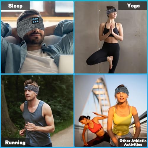 Image of Bluetooth Sleep Headband Headphones, Wireless Music Headband with Built-in Speakers & Mic, Rechargeable Bluetooth Headphones for Sleeping, Yoga, Running, Travel & Meditation for Men & Women