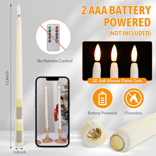 Image of Baquler 24 Pcs Flameless Taper Candles Battery Operated Bulk 12.4 Ivory LED Taper Candles Flickering LED Candlesticks for Wedding Advent Halloween Christmas Party Decor