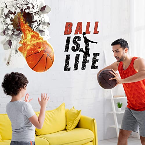 Basketball Wall Decal 3D Self Adhesive Removable Break Through The Wall Vinyl Wall Stickers Ball Is Life Wall Decal Dunk Silhouette Stickers Basketball Room Decor For Boys Bedroom, 18 X 38 Inch #TOP1