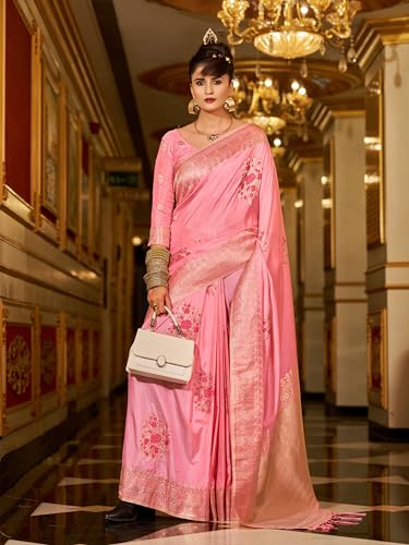 Image of SWORNOF Women's Banarasi silk Saree With Unstitched Blouse Piece