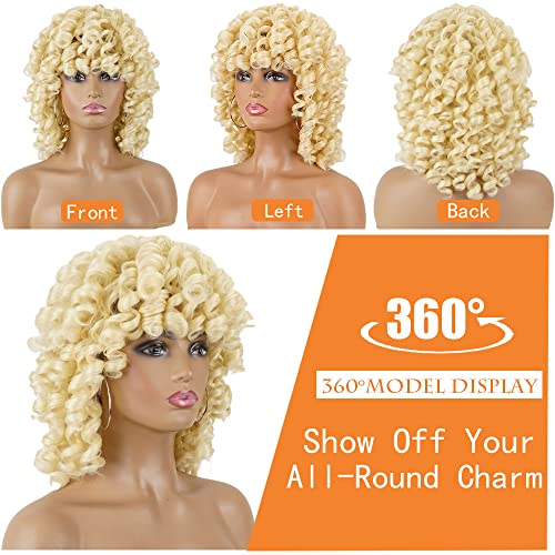 Phoenixfly Short Loose Curly Wigs Heat Resistant Fiber Fluffy Weave Curl Afro Synthetic Hair Wig Natural Daily Wigs For Black Women And White Women Breathable Rose Net Wigs (#613 Blonde) #TOP1