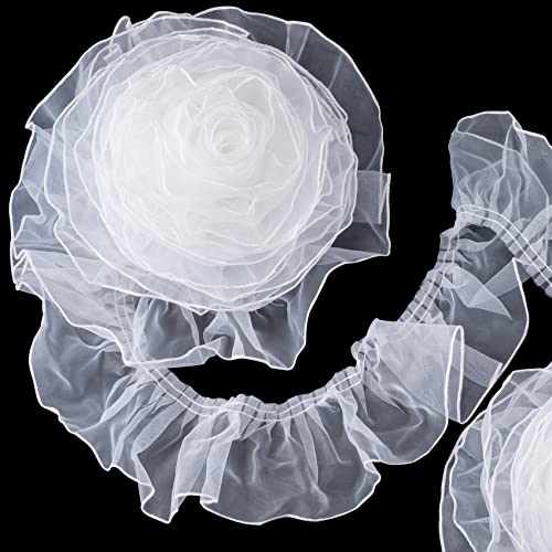 Ancirs 9 Yards Organza Ruffled Pleated Lace Fabric Trim For Dress Collars Sleeves Decoration Throw Pillow Halloween Cosplay Makeup Show Decor Appliques Patches & Handmade Diy Sewing- White #TOP20