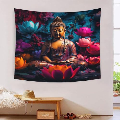 Tapisserie murale effet 3D Bouddha 180x230cm pour salon