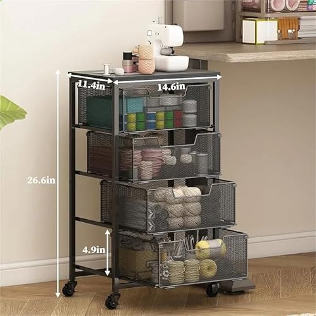 ´¢Îï³µ Metal Art And Craft Storage Organization Cart 4-Drawers Utility Rolling Carts With Lockable Wheels&Wooden Tabletop Art-Craft-37bYUsyn