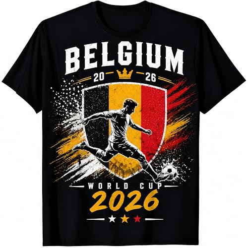 Image of Belgium 2026 World Cup Football Fan Kids Womens Mens T Shirt 12-13 Black