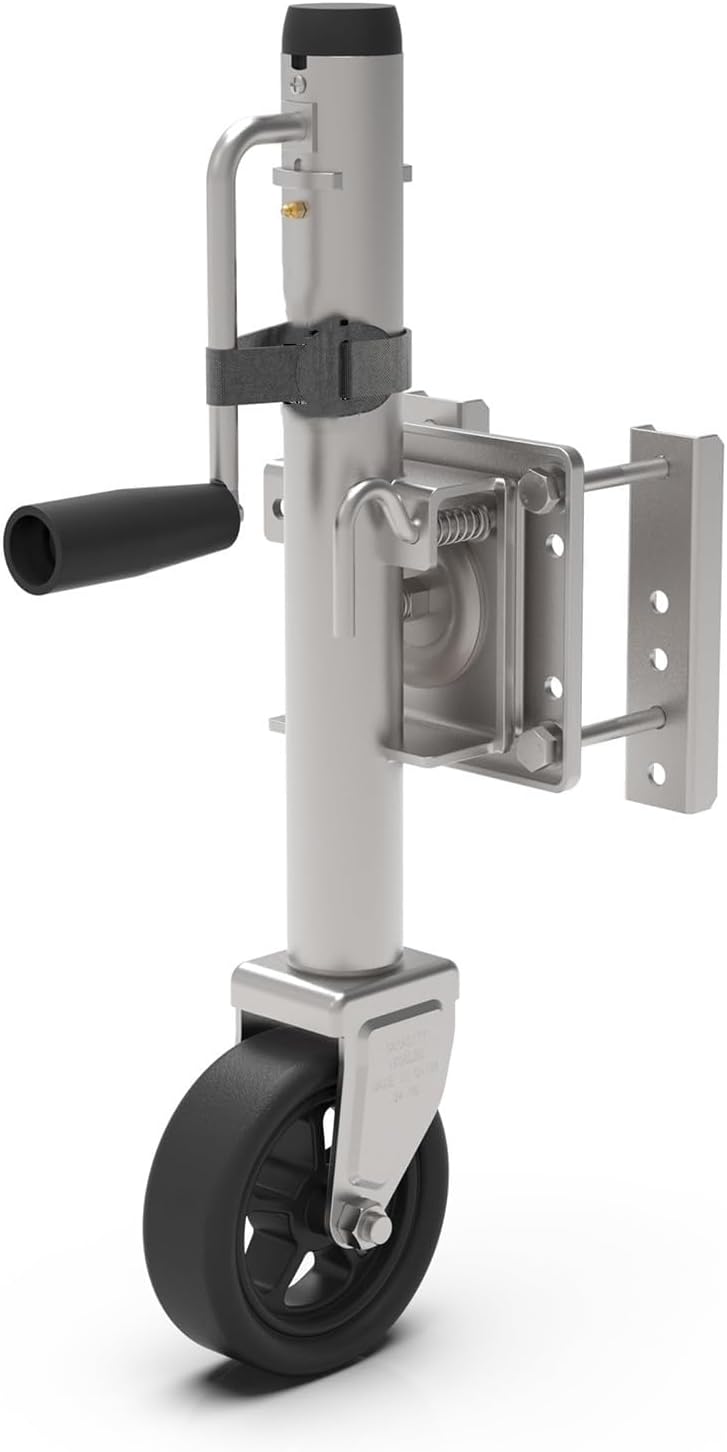 Heavy-Duty Bolt-On Swivel Jack, Boat Trailer Jack with Wheel, 10" Vertical Movement, 20cm Trailer Jack Wheel, Support Wheel with Bracket and Crank, for RV, Boat, Trailer(Silver)